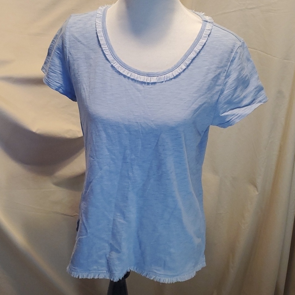 Talbots Blue Fringe Tee SZ MD